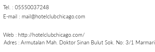 Club Hotel Chicago telefon numaralar, faks, e-mail, posta adresi ve iletiim bilgileri